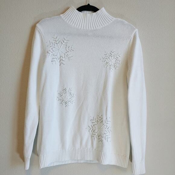 Kim Rogers Mock Neck Snowflake Sweater Sz S - Picture 1 of 7